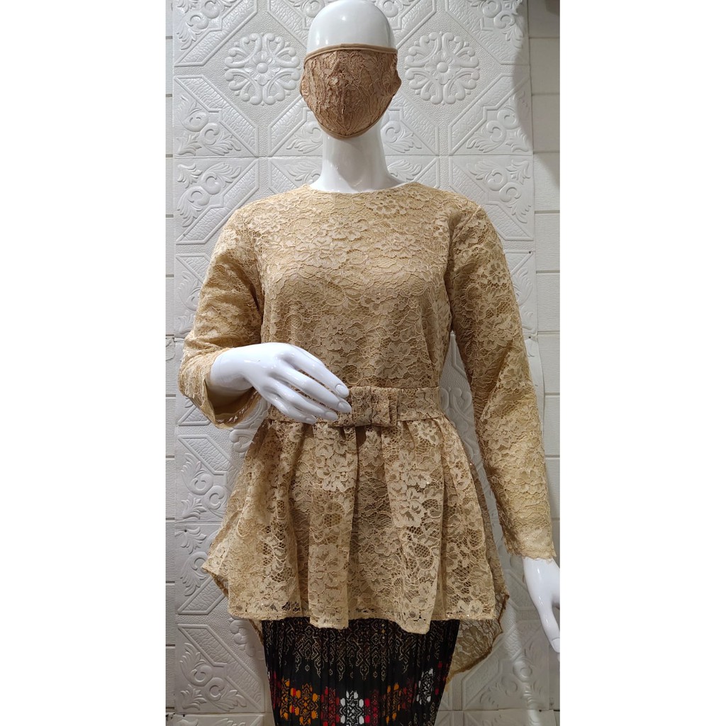 KEBAYA BRUKAT ATASAN KUALITAS PREMIUM MODEL OURORA  M L XL REAL PICT-CREAM