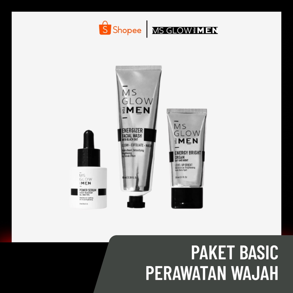 MS GLOW FOR MEN ORIGINAL MSGLOW SKINCARE BPOM CREAM PEMUTIH WAJAH MS GLOW PAKET BASIC BISA COD