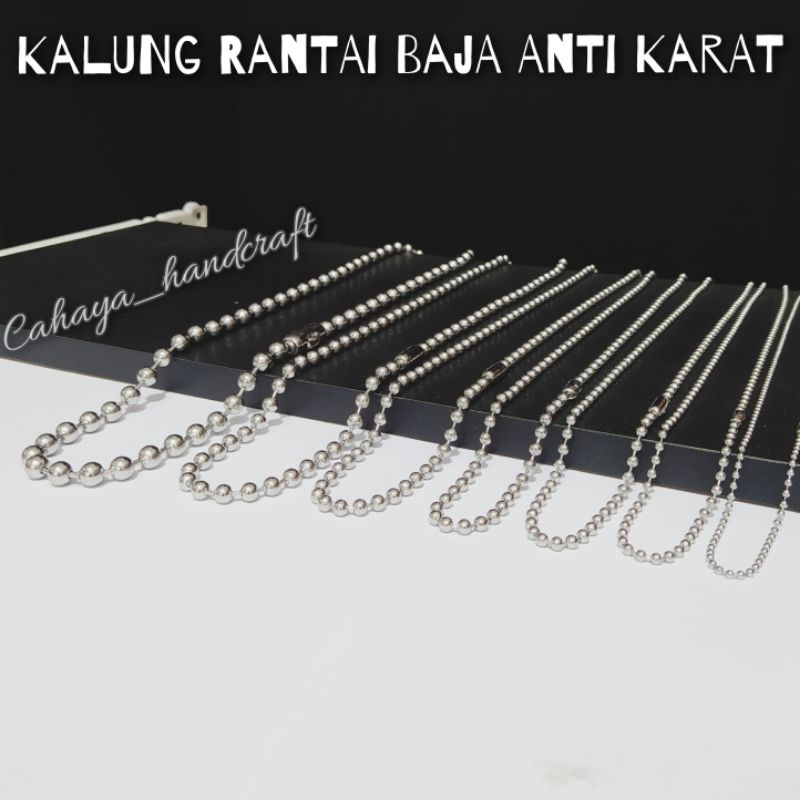 Kalung Baja Import Premium Bola Tahan Karat Ukuran 2mm,3mm,4mm,8mm