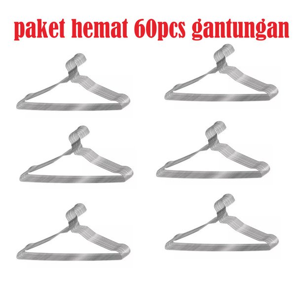 LJ Paket murah Gantungan baju kawat anti karat - Harga 60pcs gantungan