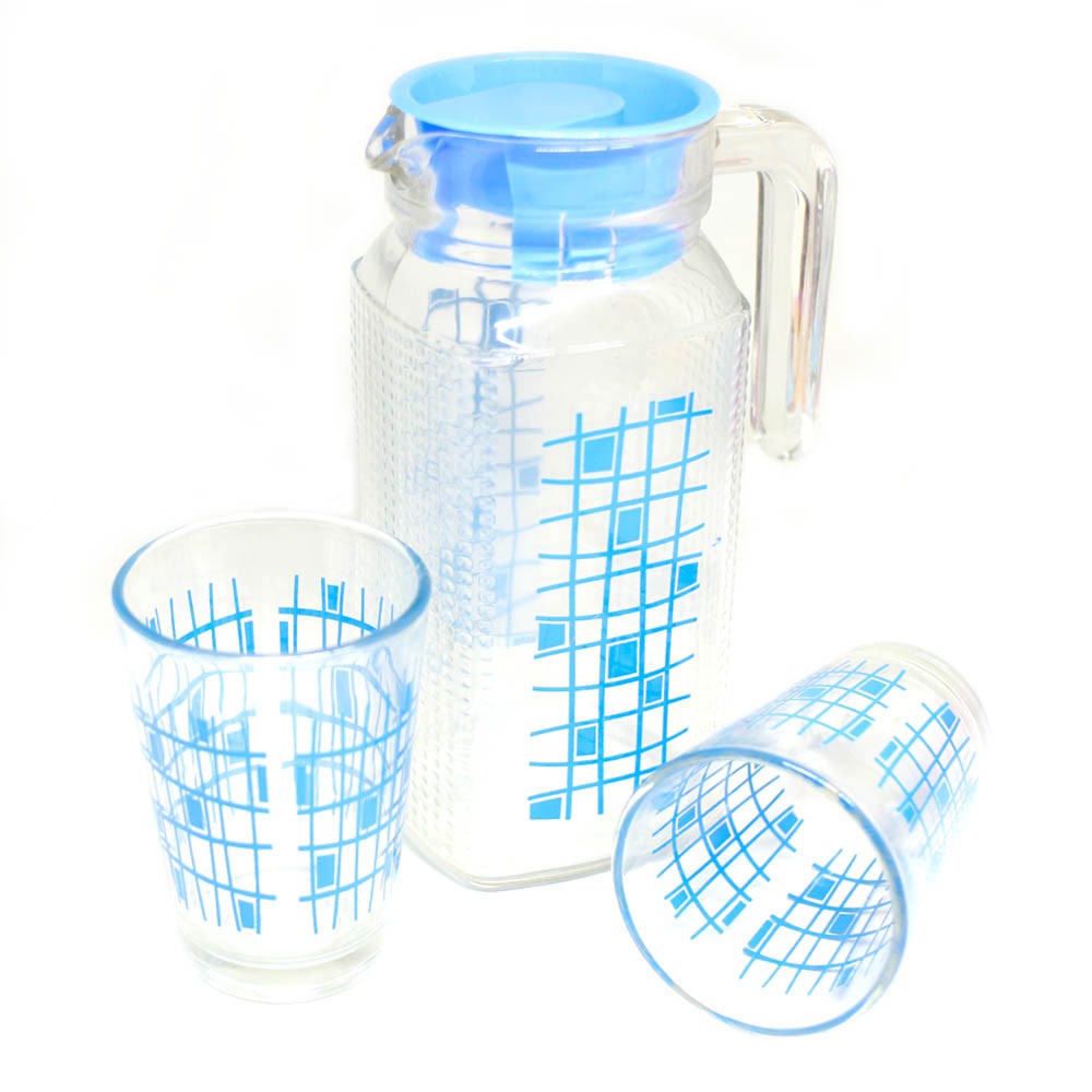 Pitcher Set teko gelas kaca isi 3 pcs - Random Warna 864-827