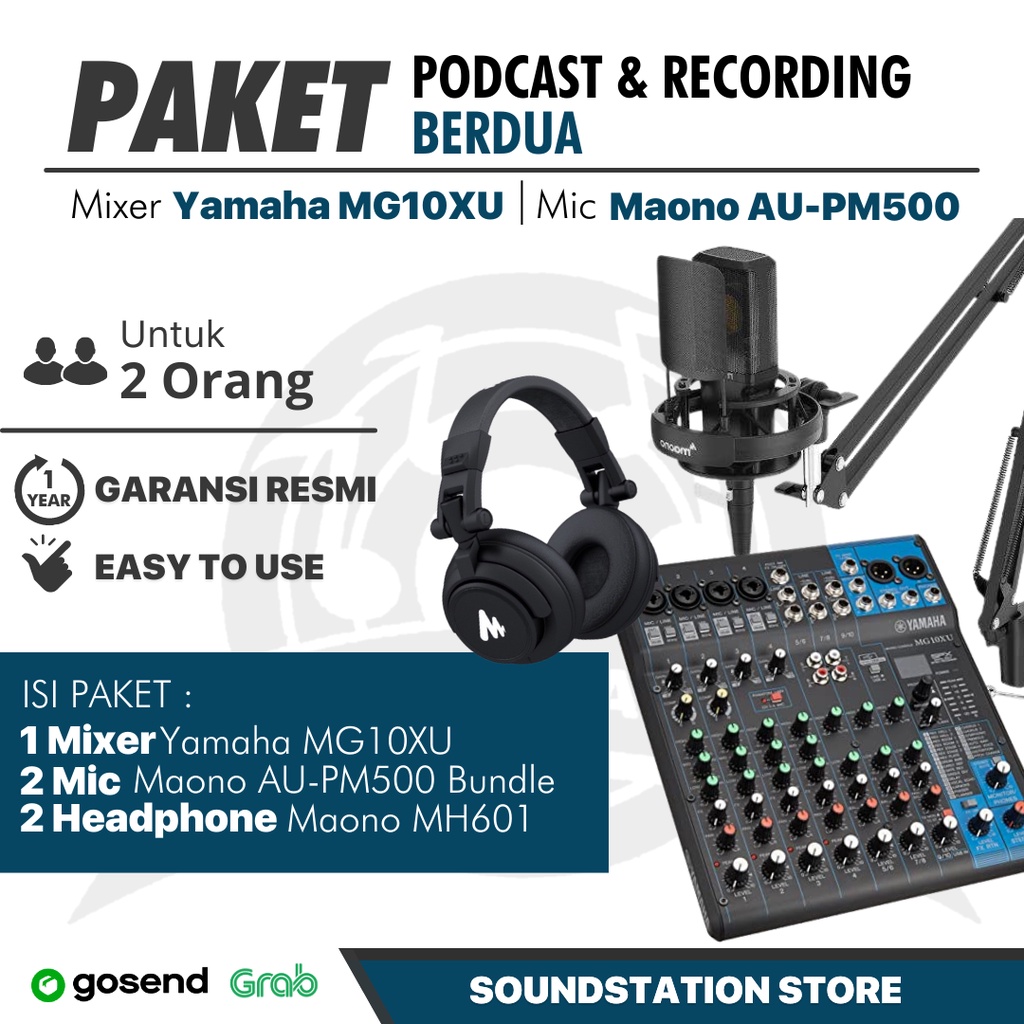 Paket Podcast 2 Orang, Yamaha MG10XU, Alctron PM500, Headphone