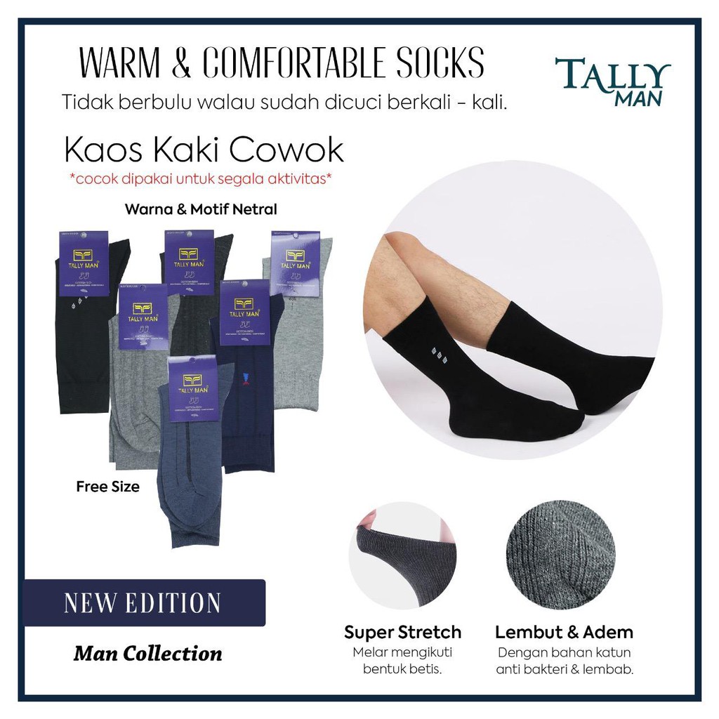 TALLY KAOS KAKI SOCKS PRIA / COWOK I FREE SIZE I BAHAN KATUN