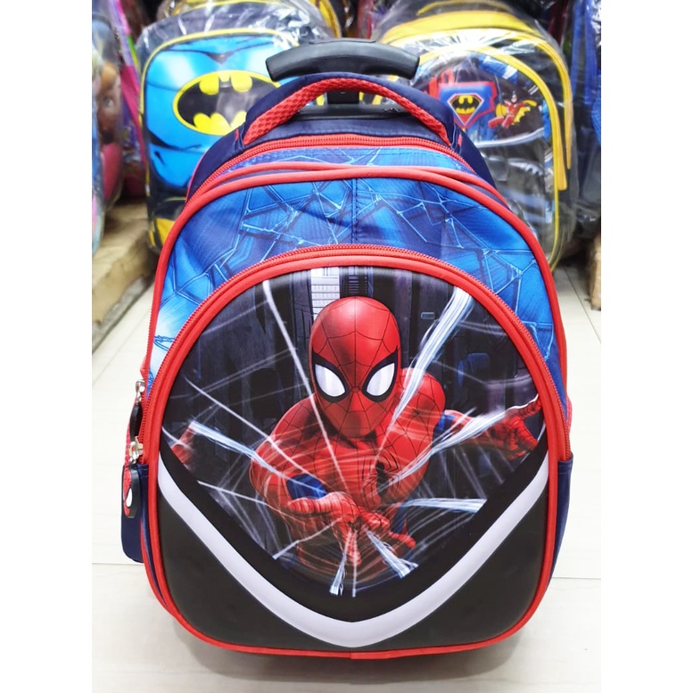 Tas DORONG Trolley Anak Sekolah TK / Play Group / PAUD SUPER JAGOAN HERO - BUAYA DINO DINOSOURUS - ROBOT ROCKET TIMBUL GLOSSY 3 RESLETING IMPORT ( Luwi Gogo Kumbang 12inch )