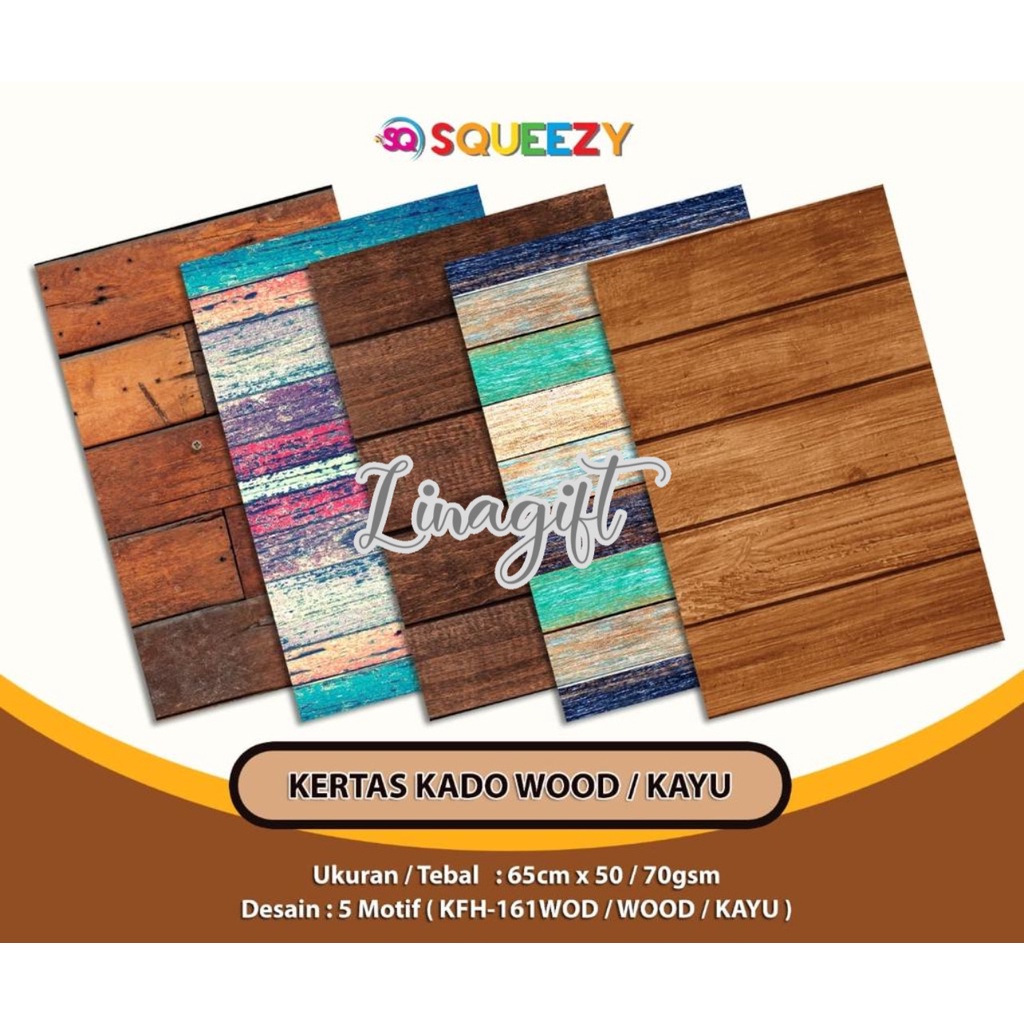 ( 5 Lembar ) KERTAS KADO SQ DOFF - GIFT WRAPPING PAPER PLAIN WOOD / BRICKS / MOTIF BATU BATA KAYU POLOS BUILDER