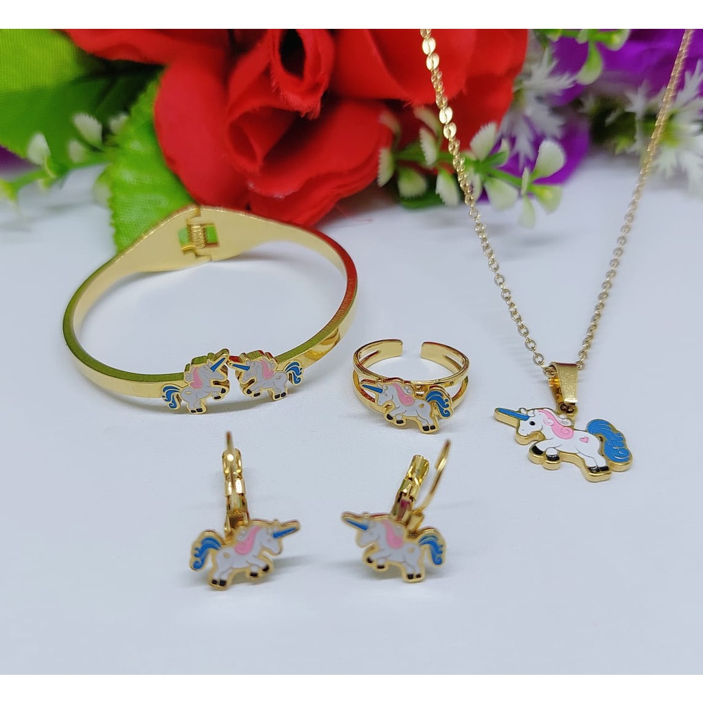 Set anak titanium (gelang,kalung,anting,cincin) perhiasan fashion S023-024