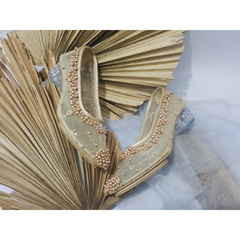 sepatu wedding gaga gold tinggi 3cm kaca