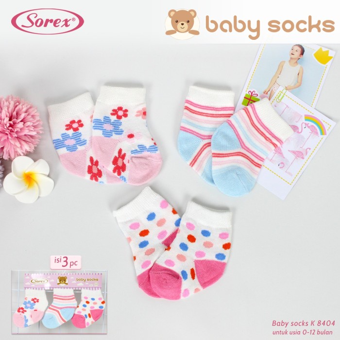 Kaos Kaki Bayi Sorex 0-12 Bulan isi 3pcs