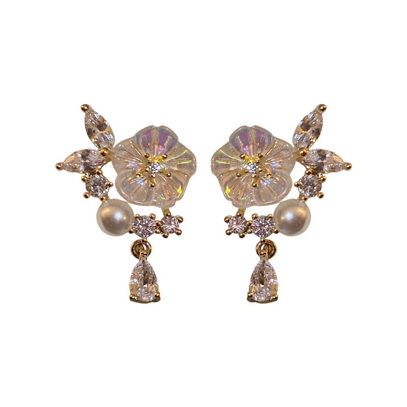 Anting Bunga Warna-Warni Kupu-Kupu Berlian Berkilau Aksesoris Telinga Korea Wanita