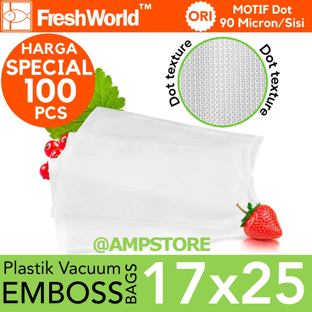 Fresh World 17cm x 25cm Plastik Vacum Sealer Bag Embos / Embossed