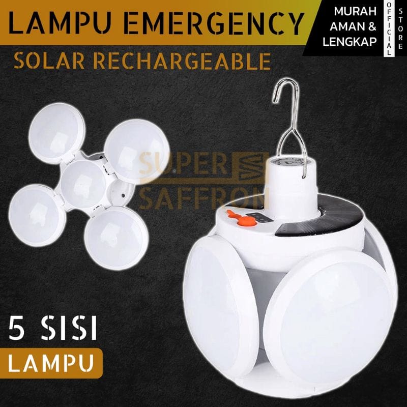 {DS} Lampu Solar Emergency LED Lipat 5 sisi Gantung Rechargeable / Lampu Tenaga Surya