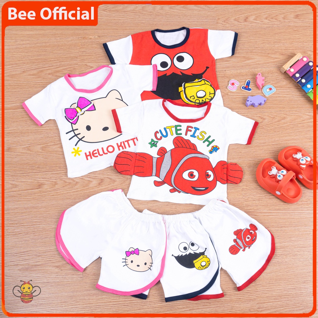 BEE - Setelan Baju Anak / Set Anak Karakter Sablon Baju kaos Dan Celana Anak Unisex