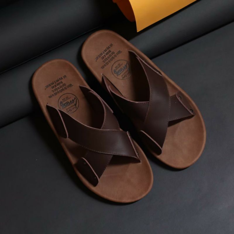 XMIN | Sandal Kulit Pria Murah Sendal Slide Slop Santai Kasual Formal