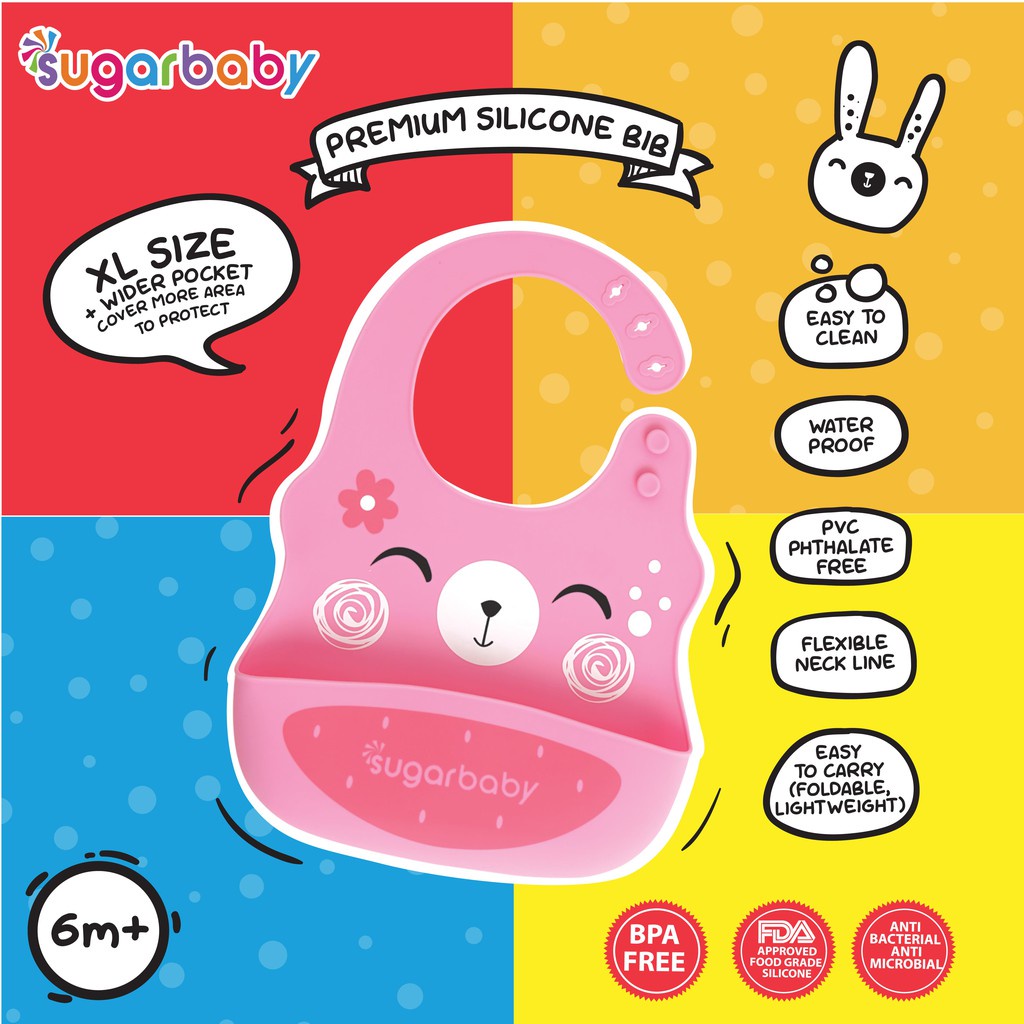 SUGAR BABY Premium Silicone BIB XL Size / bib bayi/ bib silicone/ celemek bayi