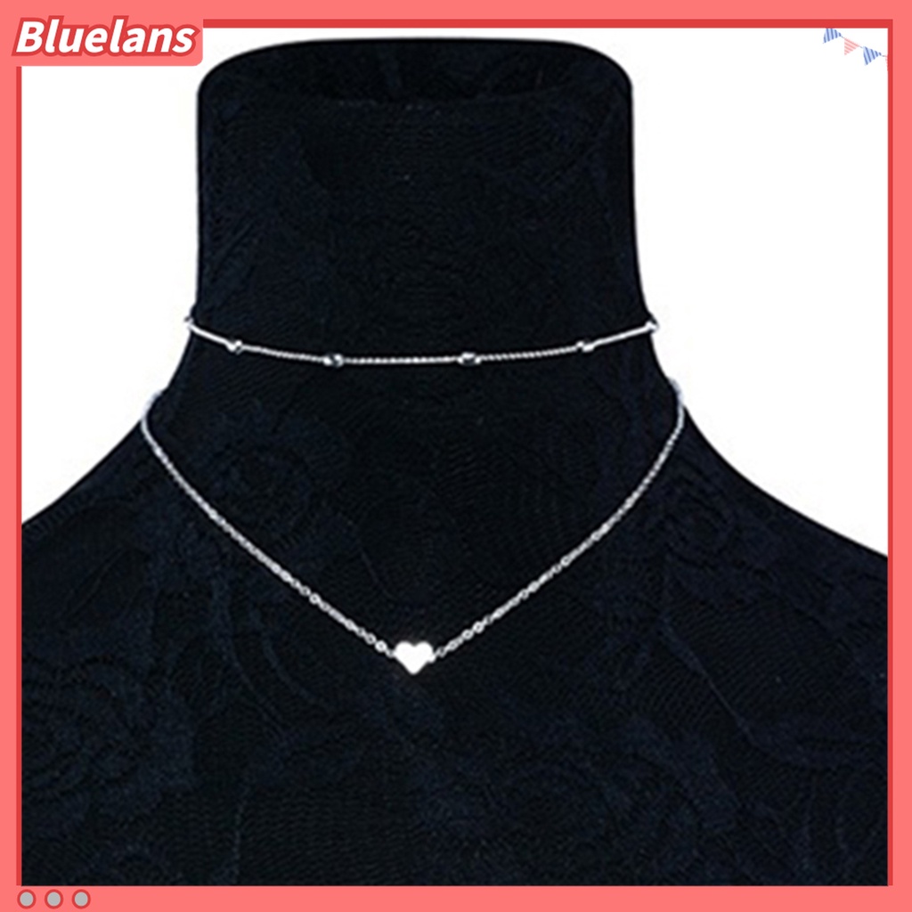 2pcs / Set Kalung Rantai Double Layer Bentuk Hati Bahan Alloy Untuk Kencan