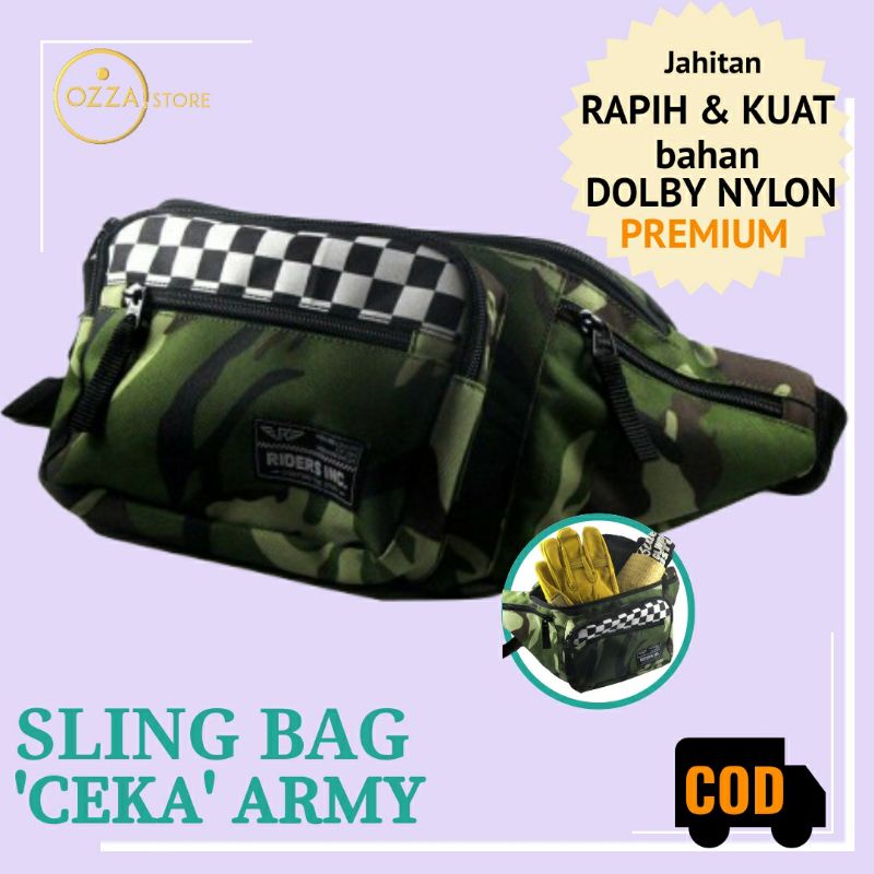 Tas pinggang pria tas rider cowok motif loreng Sling bag ceka Army