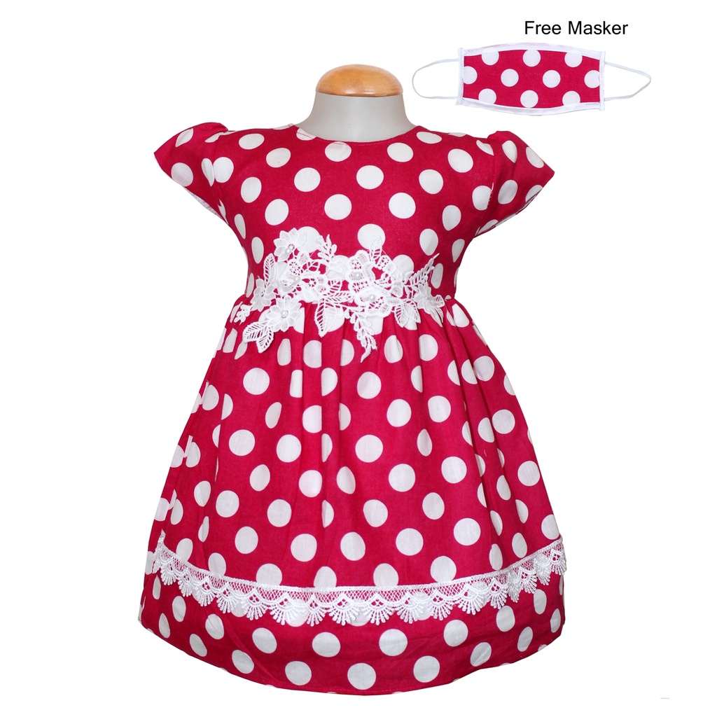 Dress Kids Monde/FREE MASKER/ Baju Brukat Anak Polkadot/ Dress Kondangan Anak Usia 1 sampai 5 Tahun/Pakaian Anak Bayi