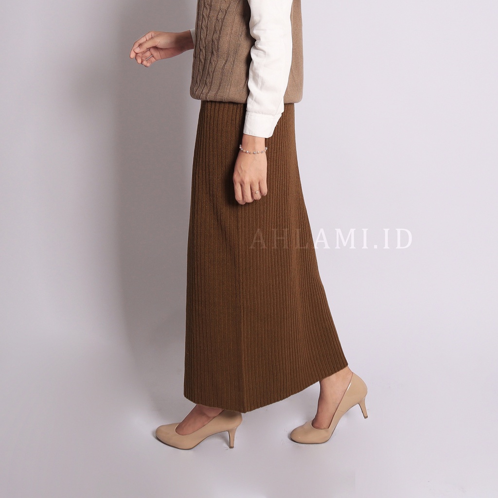 Ahlami- Kala Skirt Rok Rajut Premium Rok Span Knit Tebal Rok Rajut Span Rok Span Premium Rok Kerja Rok Formal Premium-OLIVE (RAJUT)
