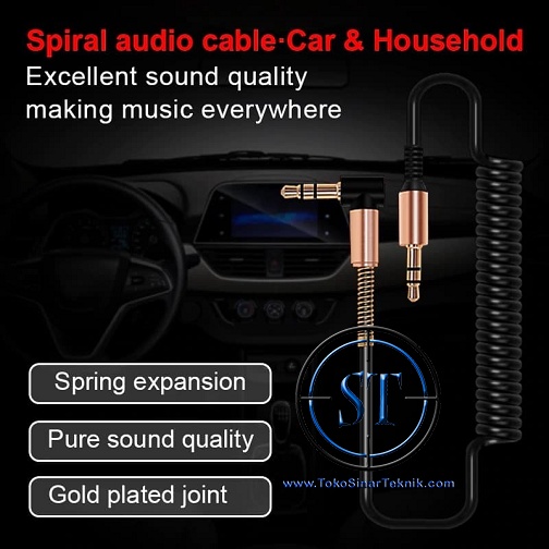 Kabel Audio AUX Spring 3.5mm Mini Stereo Male - Male Siku L Gold Plated 1.5 Meter Cable Cord Wire 90 degree Headphone