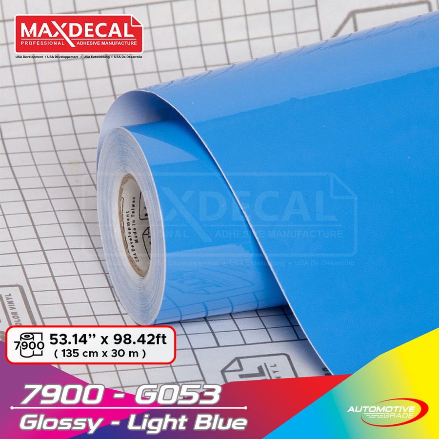 METERAN Stiker Skotlet Skotlite MaxDecal Lebar 135cm Biru Muda Glossy