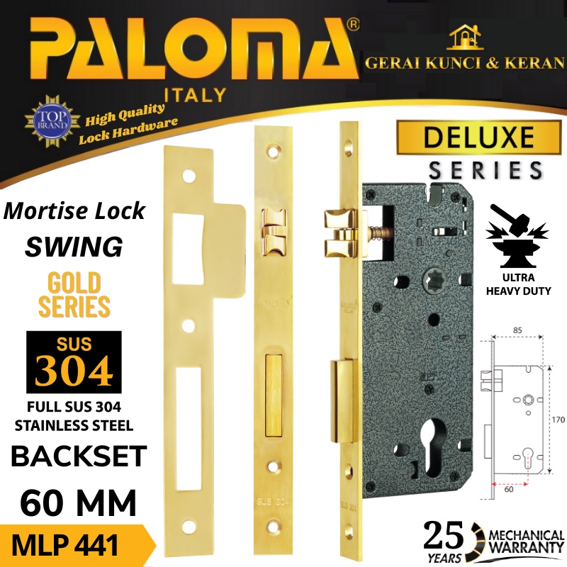 BODY KUNCI PINTU MLP 441 PALOMA SWING DELUXE 60 MM PVD GOLD  MORTISE LOCK SWING