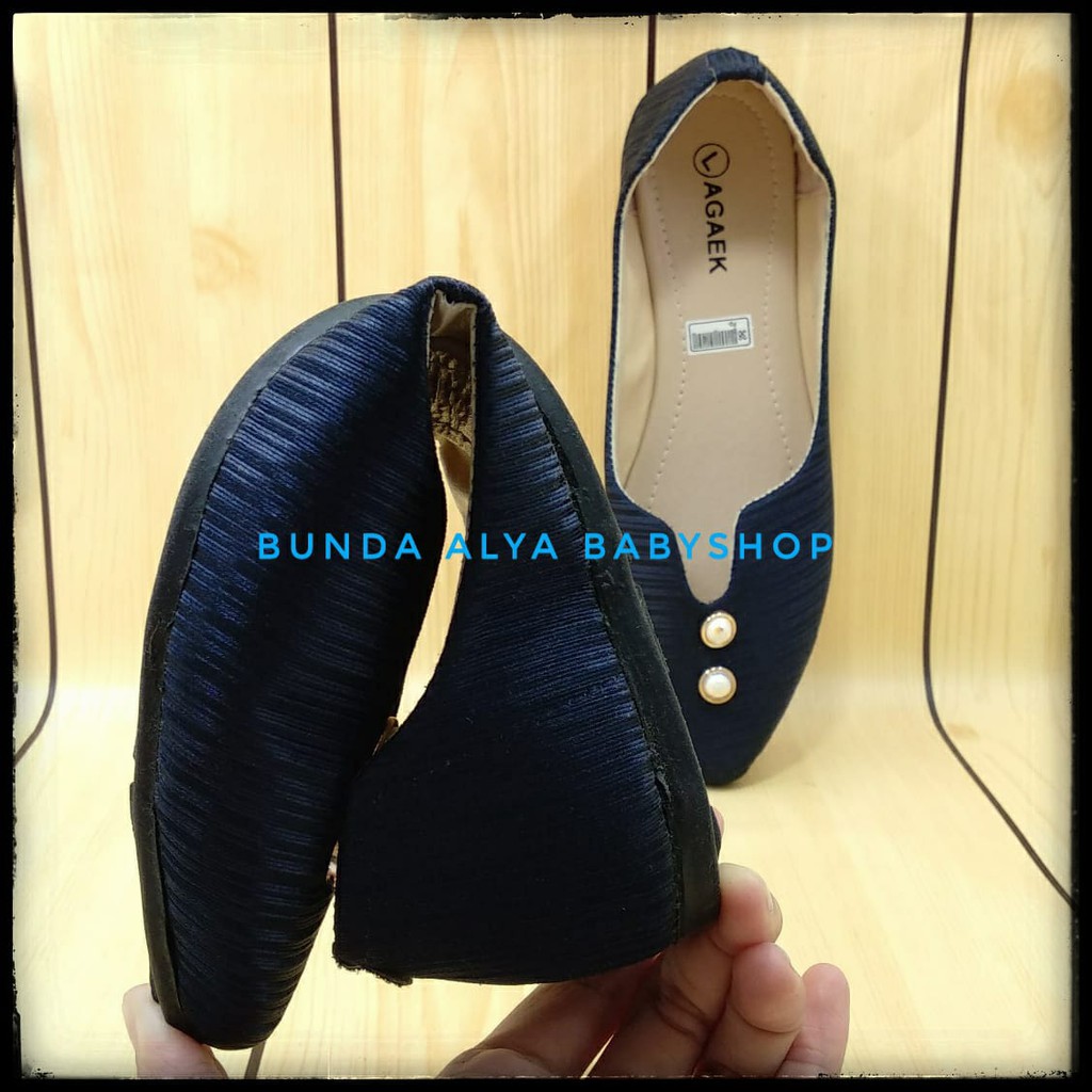 Sepatu Wanita Flat Shoes Mutiara Anti Slip Size 38 - 40 - Sepatu Cewek Simpel NAVY