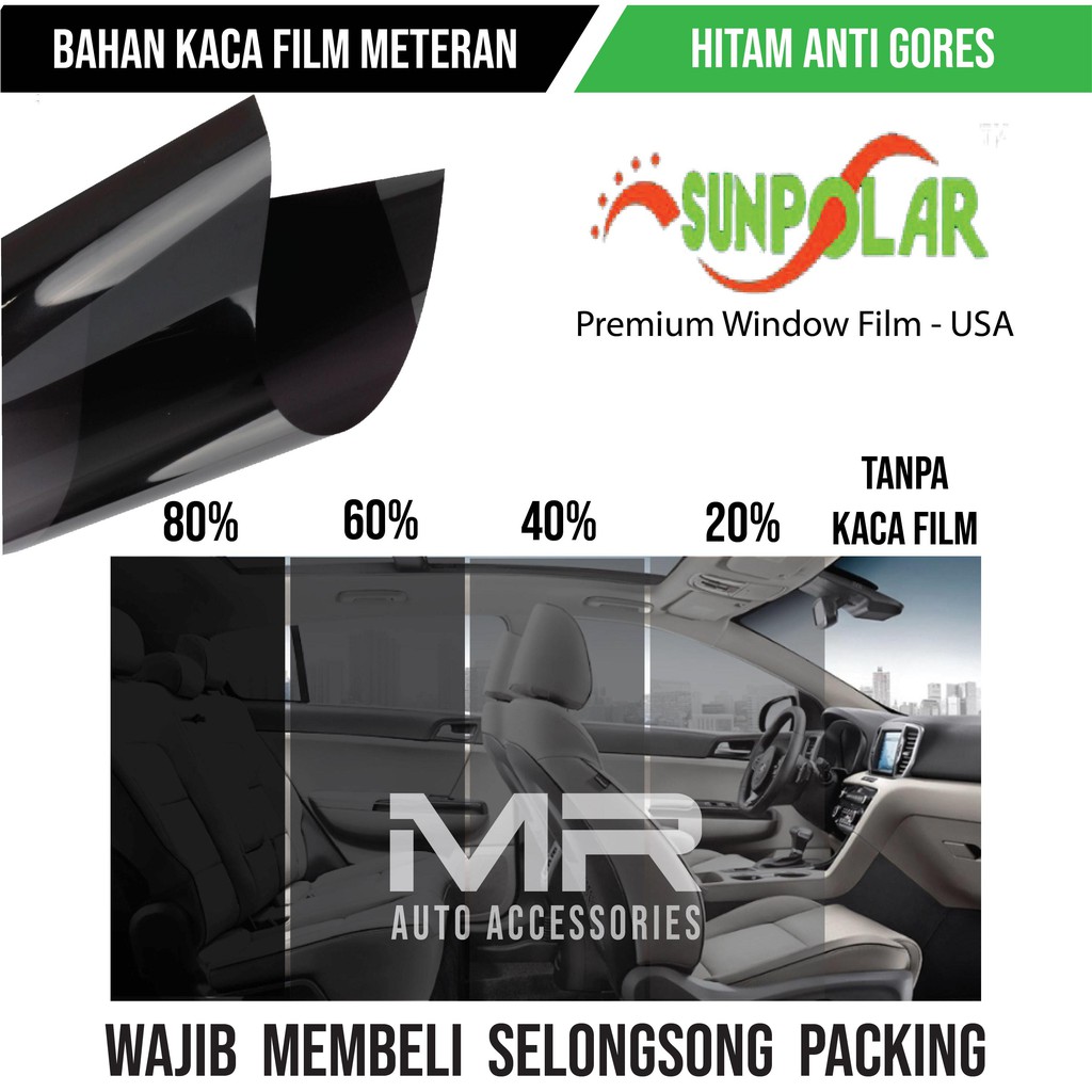 Kaca Film Mobil Hitam / Kaca Film Jendela Rumah Riben / Kaca Film Premium Sunpolar USA Meteran