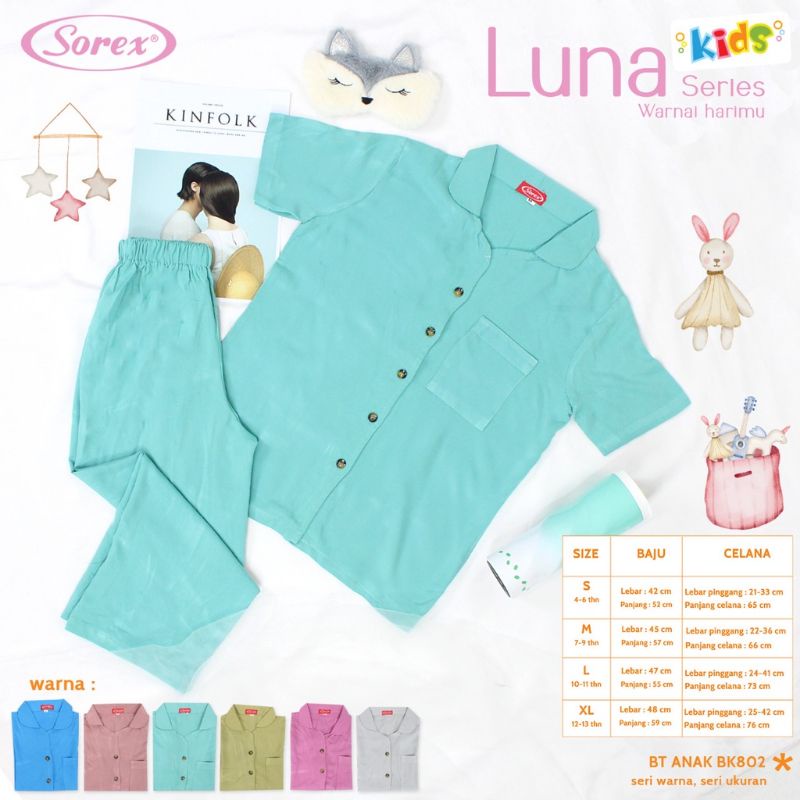 Sorex Kids Baju Tidur Anak perempuan BK 802 (1 Set Atasan pendek + Celana Panjang Luna Series Piyama