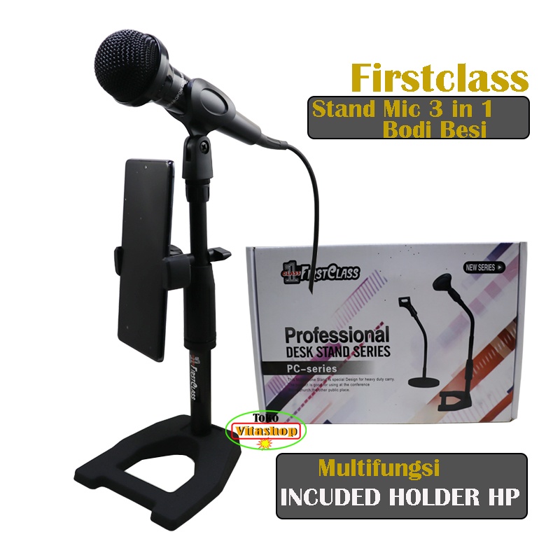 Stand Mic Plus Holder Firstclass F-209 Standing Microphone 3 in 1 Stan