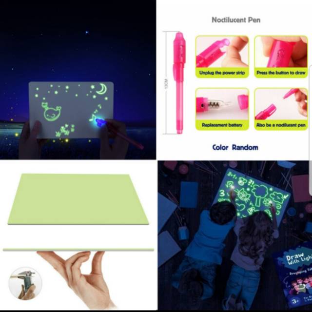 MAINAN PAPAN EDUKASI MAGIC GLOW DRAWING A4 BOARD PAPAN MENGGAMBAR CAHAYA LCD DRAWING PAD BAGUS MURAH