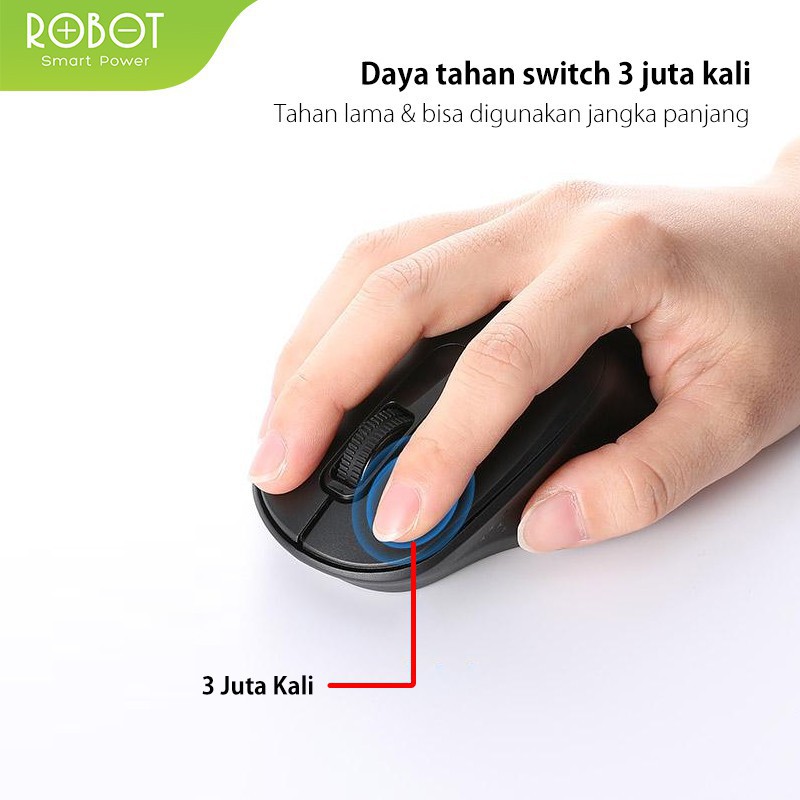 ROBOT M312 2.4G Wireless Mouse Silent Key 1600DPI 500Hz - Garansi Resmi 1 Tahun