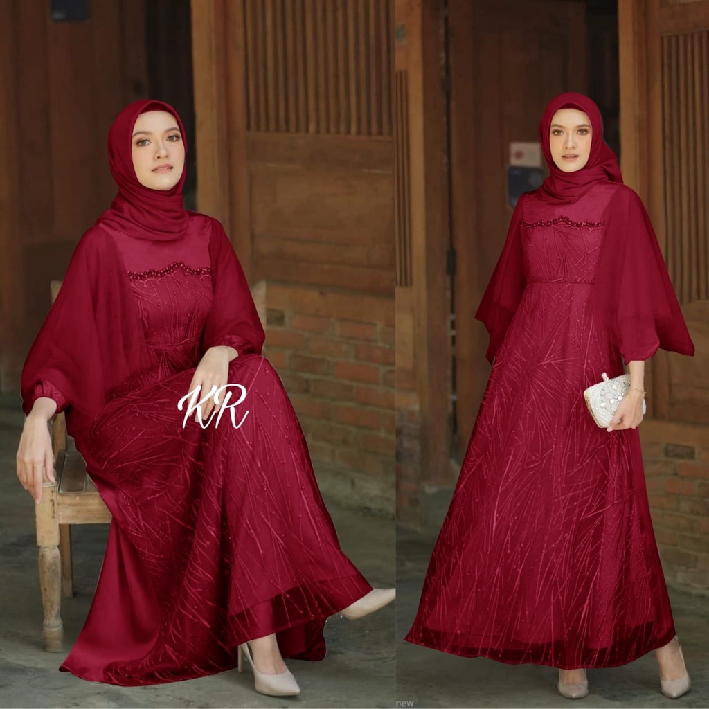 Fashion gamis muslim terbaru/ Maxy Nura Brukat alea/ Gamis brokat terbaru mewah/ KR Dress pesta kondangan/ gamis seragam nikahan murah/ gamis lebaran