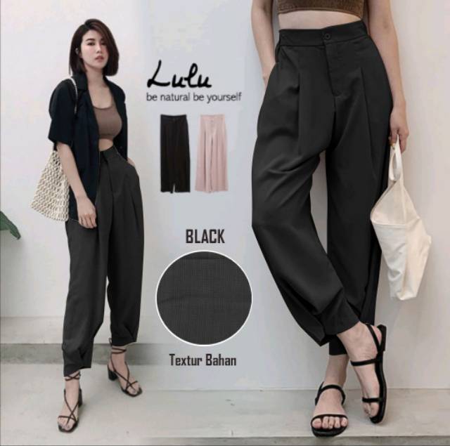 TOTOTAshop.Celana pants LULU,Bahan tiarafel tebal,panjang 90cm,kiri kanan kantong,real pict