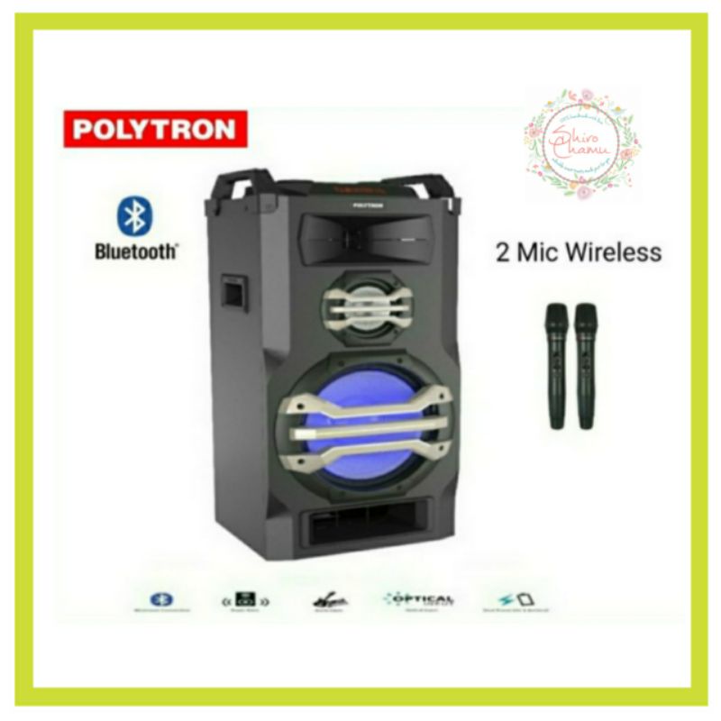 Polytron Portable Speaker PTS 12K15 Handle & Wheels + 2 Mic Wireless