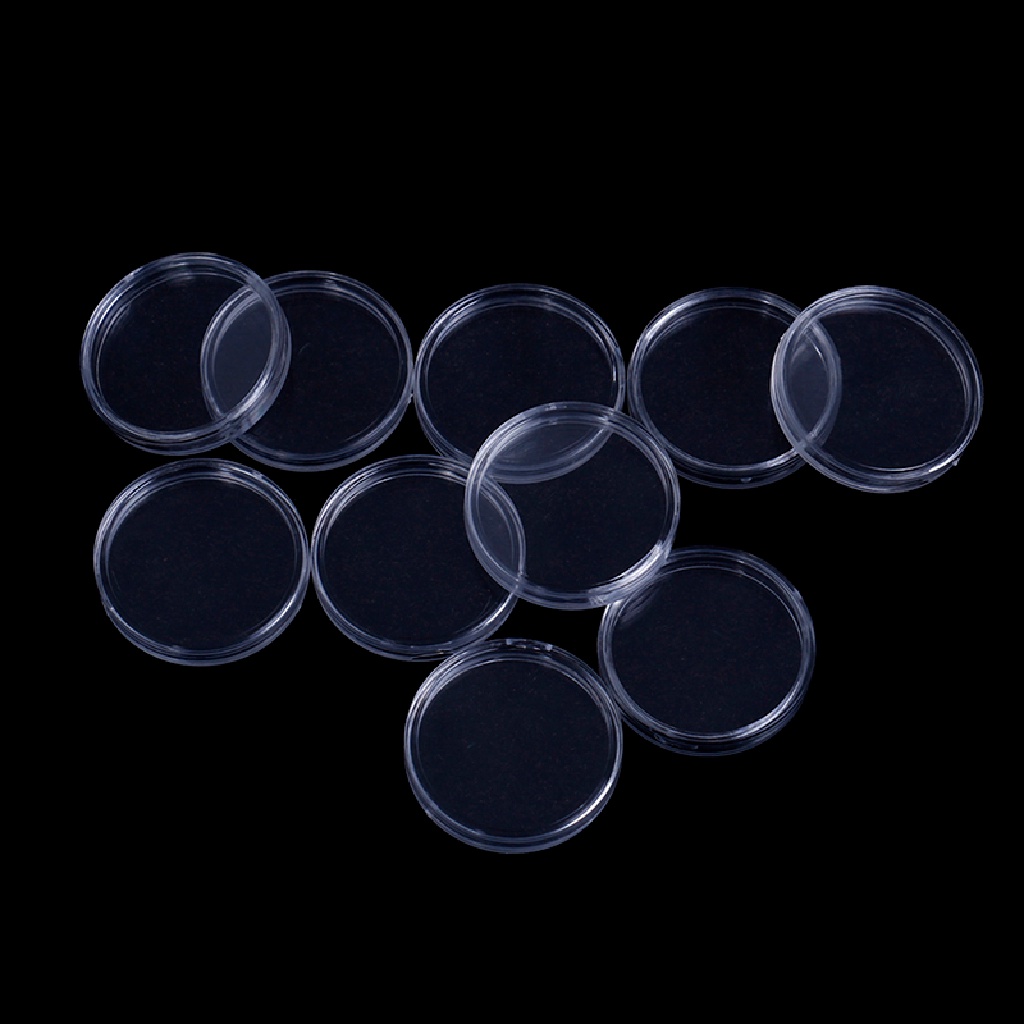 Yescool 10Pcs 26mm Tempat Koin Bentuk Kapsul Bahan Plastik Transparan