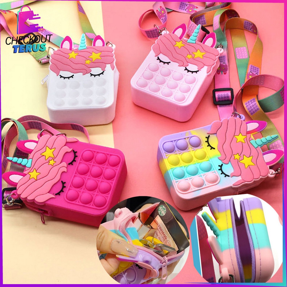 CT A17 Tempat Pensil Pop It 2IN1 Pelangi Kotak Pensil Pena Alat Tulis Sekolah dengan Mainan Pop It Rainbow Fidget Toys Push Pop It Rainbow Pencil Case