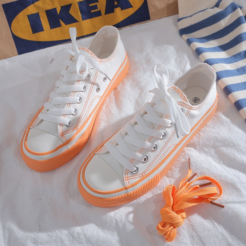 BJS71042 - ORANGE/PINK/PURPLE - Sepatu Sneakers Olahraga Import Wanita (Beda Label Sol) SEPATU WANITA SNEAKERS TALI FLAT FASHION IMPORT TERMURAH TERLARIS TERBARU BAGSTORE JAKARTA JSS71042