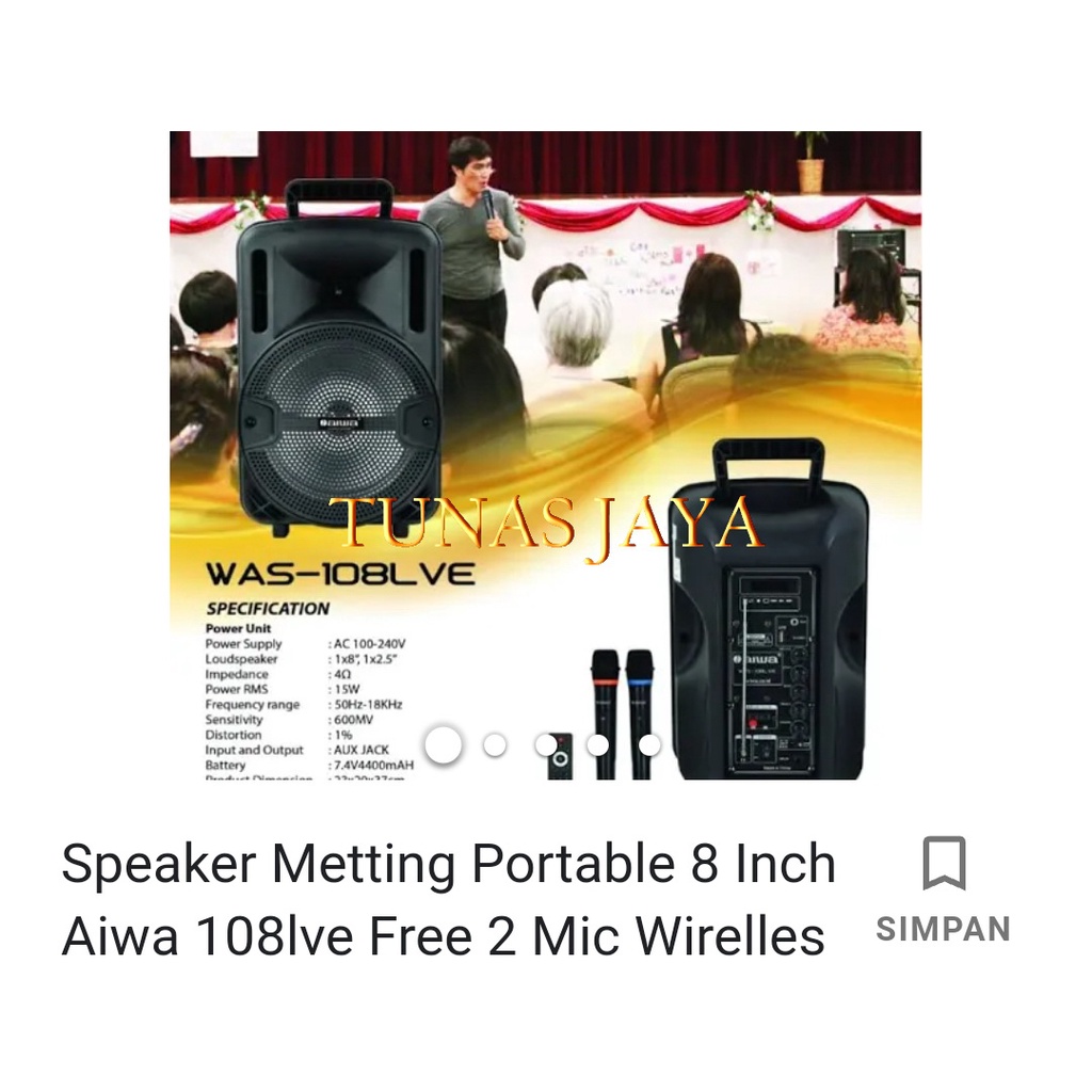 DISTRIBUTOR SPEAKER PORTABLE AIWA WAS 108 LVE BLUETOOTH AIWA 108LVE