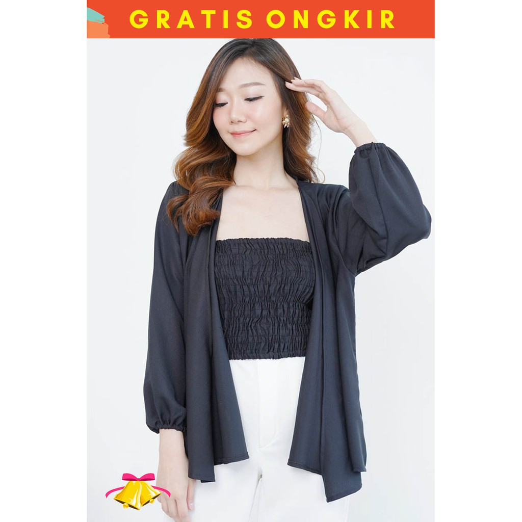 COTTONBELLS ATASAN CASUAL WANITA THERE TANKTOP SERUT + OUTER PLAID TOP ( LQ - B 11556 )-2