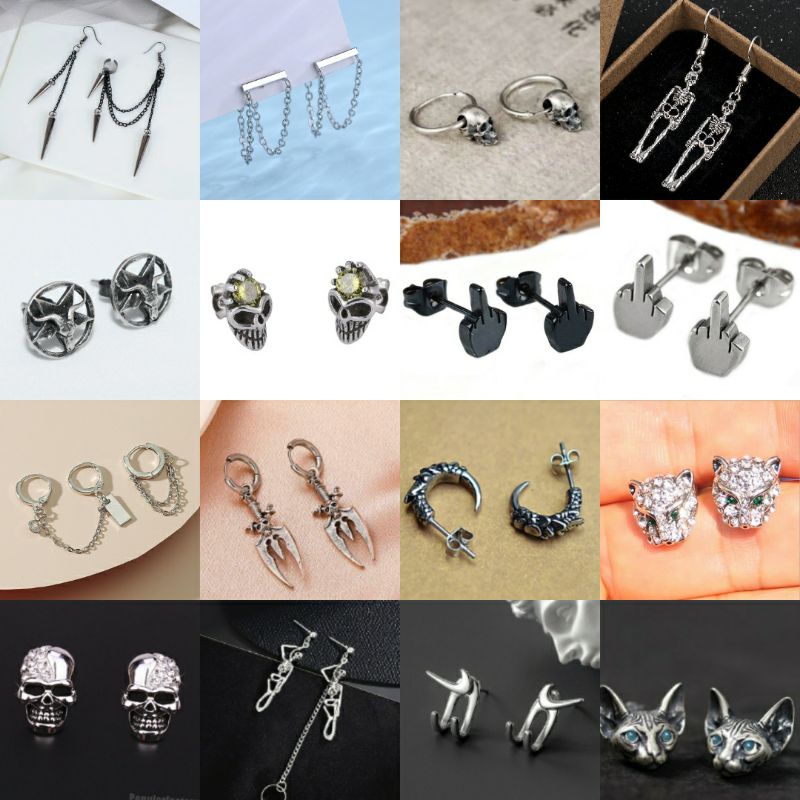 2pcs anting bentuk antik aneh unik gaya punk rock grunge