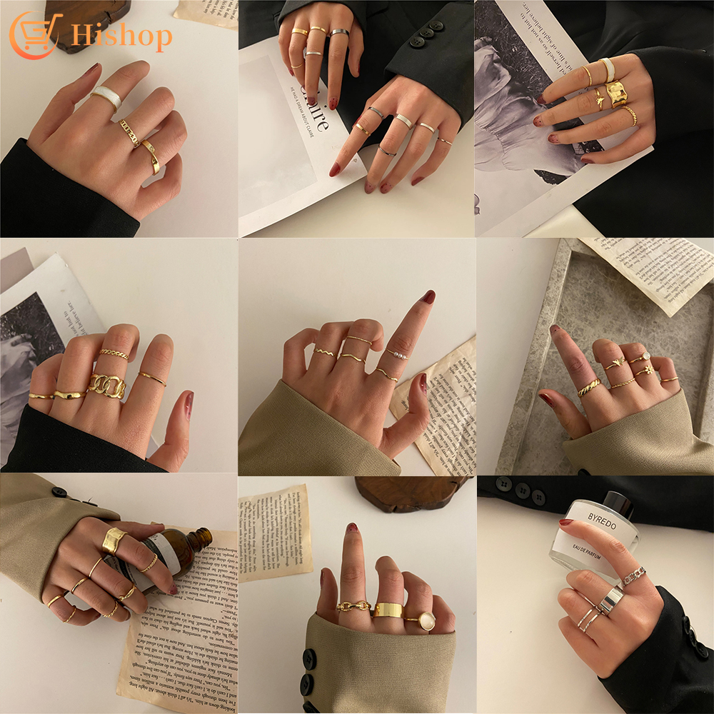 Hi/ Gold Fashion Ring Set Elegant Luxury Simple Geometry Jewerly Women Fashion Accessories Gift