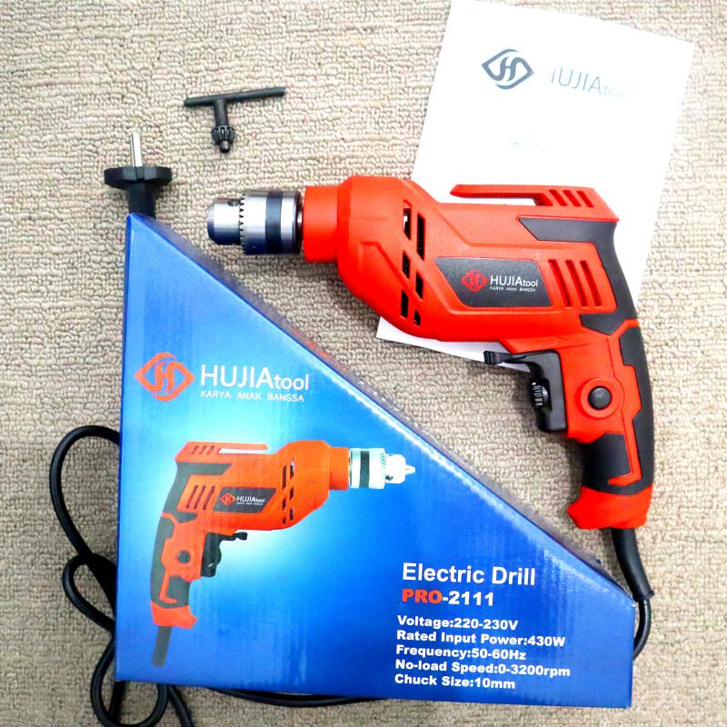 Mesin bor 10mm hujia hb-2111 besi kayu tembok sekrup obeng baut listrik