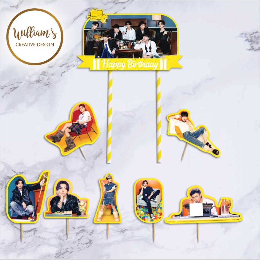 Hiasan Kue Cake Topper Happy BTS Butter isi 7