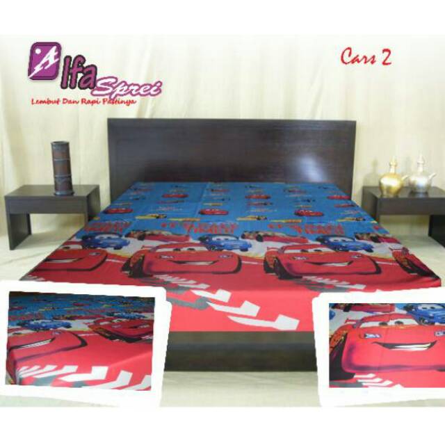 Sprei Resleting Cars Kotak Baru Motif Cowok KIng QUIN SINGLE