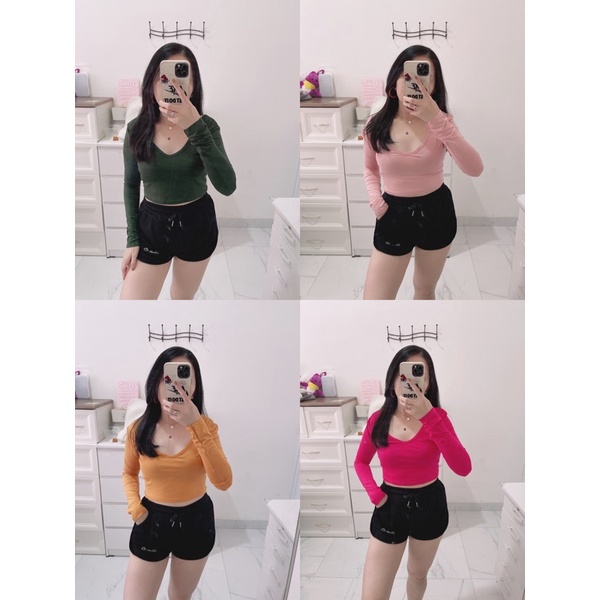 Croptop lowback lengan panjang wanita | atasan low back long sleeve blouse | lengan panjang atasan wanita | croptop korean fashion wanita | aquarius boutique 89