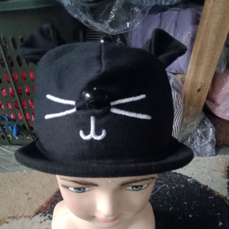 TOPI ANAK MODEL BERUANG//TOPI KARAKTER LUCU//LAKI-LAKI DAN PEREMPUAN/UNTU USIA 0 BULAN SAMPAI 3 TAHUN-Kucing anak hitam