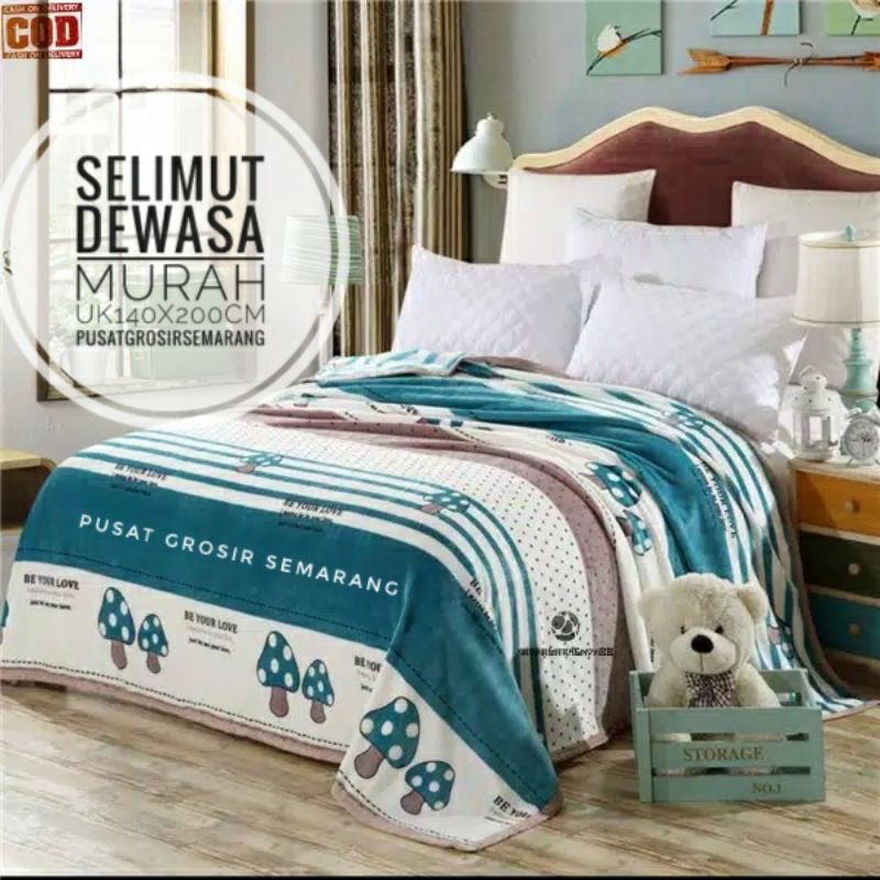 Selimut Dewasa Murah MORIA Abstrak Leaf Polkadot Flower Bvrbery Reindeer Could Moon Star Awan Rusa-Blue Mushroom