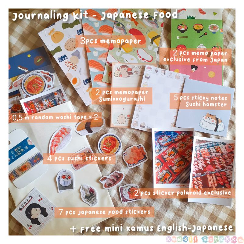 

JOURNALING KIT - JAPANESE FOOD cute Journal Kit, memo paper japan, cute sticker, washi tape untuk Journaling, Penpal, Happy mail by @kawaiisutekka