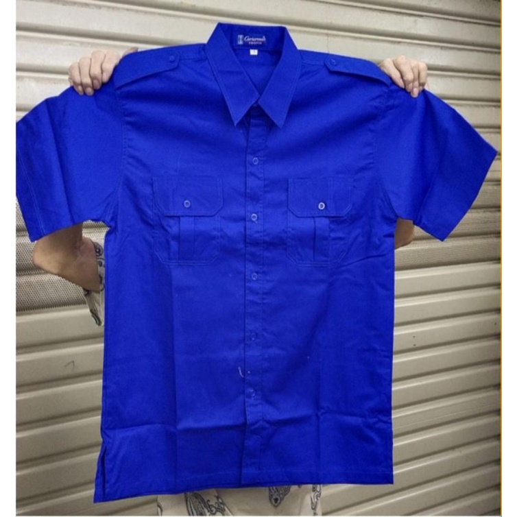 Kemeja PDH Polos Biru Seragam PDH Polos Biru Lengan Pendek Pria