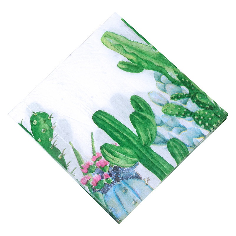 Green Printed Cactus Napkin Cafe Wedding Party Tissue Disposable Napkins Placemat Napkin Kitchen  Catering